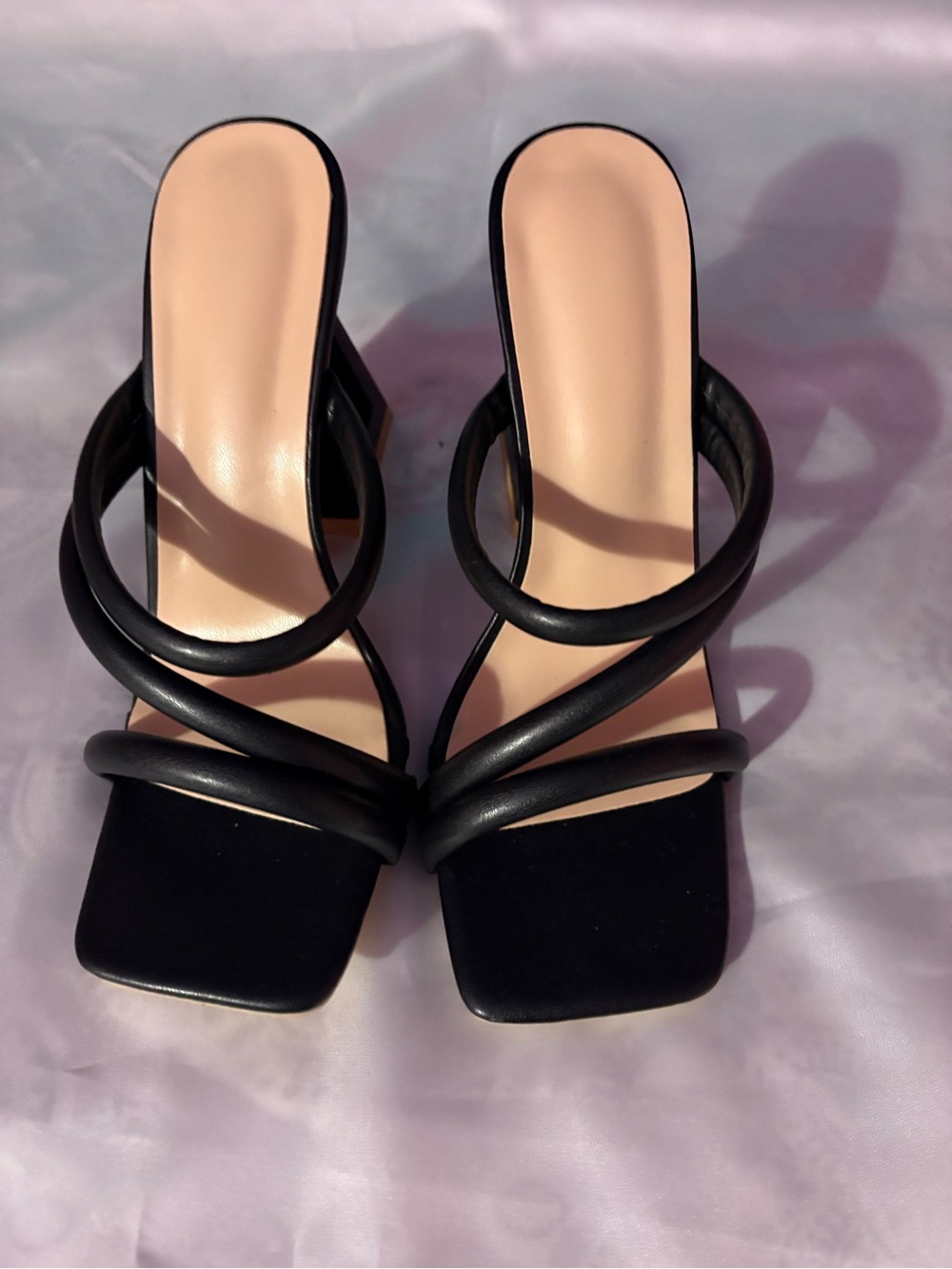 SHEIN Black Strappy Square-Toe Slide Heeled Mules